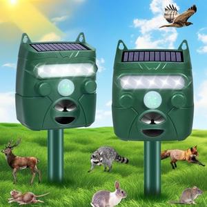 2Pack Skunk Repellent for Yard Rodent Repellent Outdoor Squirrel Deer Repellent Devices Solar Ultrasonic Animal Repellent with Motion Detection Keep Coyote Dog Raccoon Rabbit Out of Garden Farm
