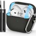 Ljusmicker for AirPods 4 Case 2024 with Cleaner Kit,Soft Silicone Protective Cover for Apple AirPods 4th Generation Cases for Women Men,for AirPod 4 Case Accessories with Keychain-Magnetic Black