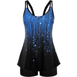 Arolina Tankini Swimsuits for Women Tummy Control Two Piece Bathing Suits Flowy Swim Tops with Boy Shorts (Small, Blue Shooting Star)