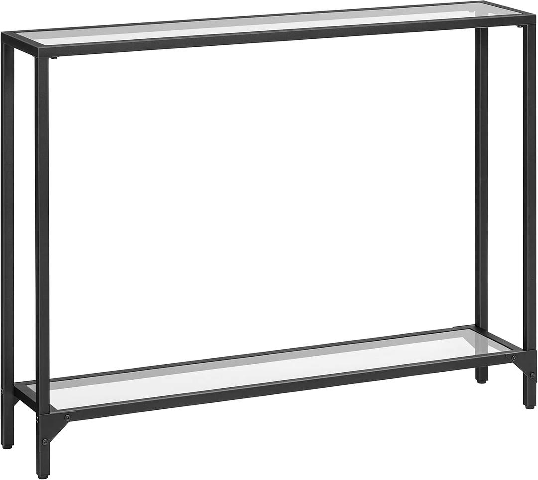 HOOBRO 39.4" Black Console Table, Tempered Glass Sofa Table, Narrow Couch Modern Entryway Table, Metal Frame, for Living Room, Hallway BK04XG01
