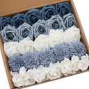 Artificial Flowers Combo Delicate Elegant Dusty Blue Mixed Flowers with Stem for DIY Wedding Bouquets Centerpieces Baby Shower Party Home Decorations