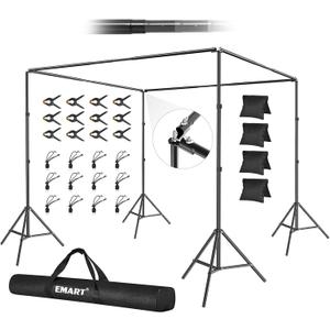 EMART Backdrop Stand, 10x10x7ft Square Large Adjustable Background Support System with 308 Angle Rotatable Connector, 12 Clamps, 4 Sandbag and Carry Bag for Paties, Wedding, Photography Studio, Video