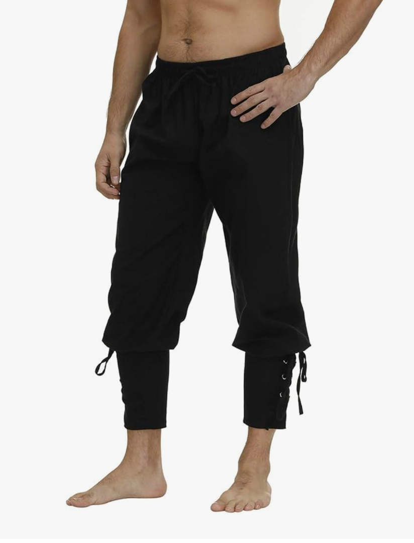 Men's Ankle Banded Cuff Renaissance Pants Medieval Viking Navigator Trousers Pirate Cosplay Costume with Drawstrings, Size: Small
