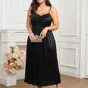 SCOMCHIC Women's Plus Size Dress Pleated V Neck Sleeveless Spaghetti Strap A Line Cocktail Party Cami Long Maxi Dress (Black, XXXL)