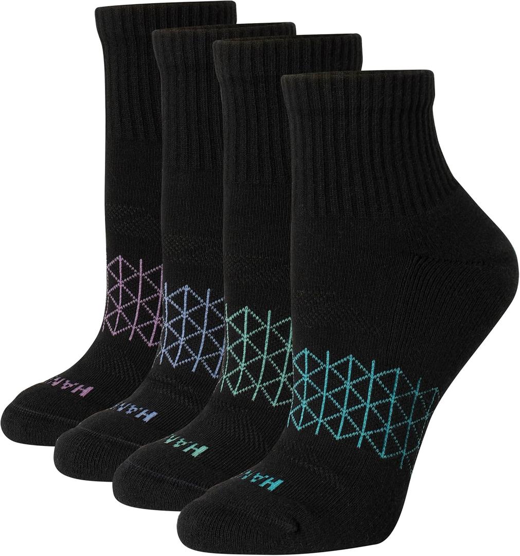 Hanes womens Cushioned Ankle Socks, Absolute Active Ankle Socks for Women, Seamless Toe, 4-prs (5-9, Black)