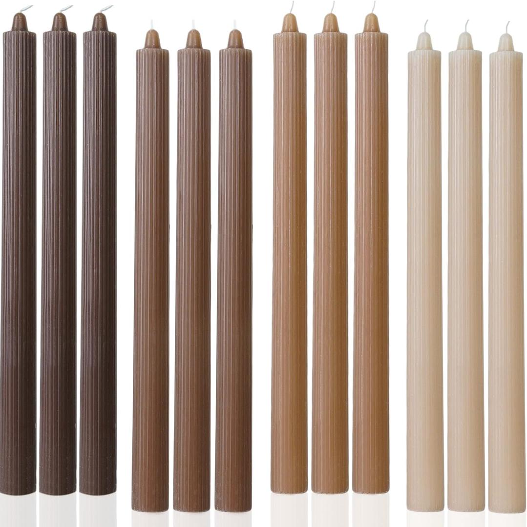 Candlesticks Brown Taper Candles 10.5 inch Dripless Tapered Candles Ideal as Dinner Candles Smokeless and Unscented Long Burning,Set of 12
