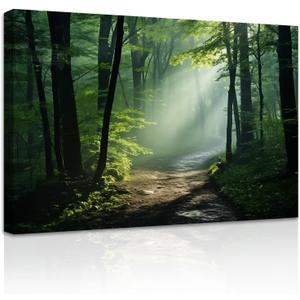 ZXHYWYM Green Forest Canvas Wall Art Sunshine Through Forest Road Picture Prints Morning Sunrise Paintings Nature Landscape Wall Decor Framed(4, (24.00" x 36.00"))