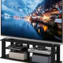 Furinno Nelly TV Stand, 3-Tier Entertainment Center with Open Shelves Storage, TV Console for TV up to 55 Inch, Soft Edges, for Living Room, Bedroom, Black