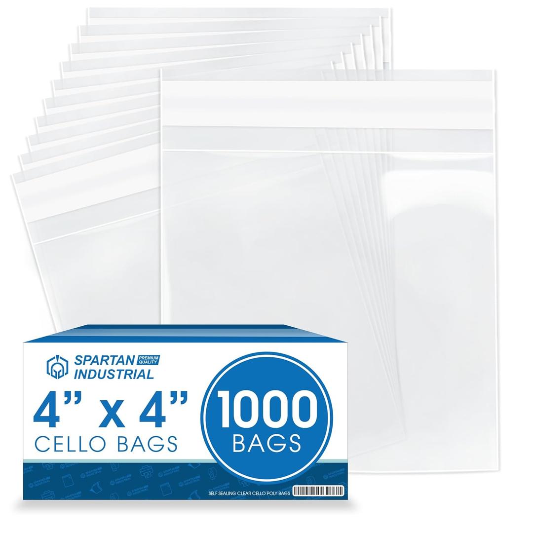 Spartan Industrial - 4" X 4" (1000 Count) Crystal Clear Resealable Cello Poly Bags for Jewelry, Treats, Party Favors - Self Seal