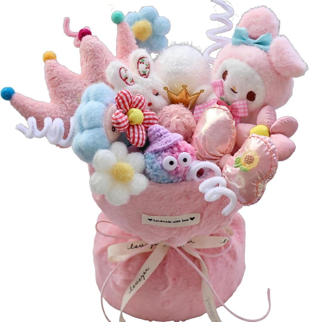 2026 Present Eternal Bloom Plush Bouquet Beginner DIY Art & Craft- Adorable Holiday Stuffed Animal Flower Arrangement, Birthday Gift Girlfriend, Wife, Bestie, Mom (Pink)