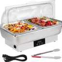 Roll Top Chef Chafing Dish Buffet Set 2 Pan Food Warmer Buffet Servers and Warmers Digital Display Temperature Warming Tray Bain Marie Food Warmer for Parties Commercial Food Steam Table