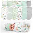 Ramede 6 Pack Preemie Swaddle Blanket with Hats Sleep Swaddle for Baby Boy Girl Preemie Newborn Sacks Soft Cotton Wearable(Alpaca,Green)