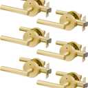 6 Pack Brushed Gold Door Handles Interior, Heavy Duty Privacy Door Lever Handles, Streamlined Interior Door Handle Gold, Brass Interiors Doors Handle Levers for Bathroom, Bedroom