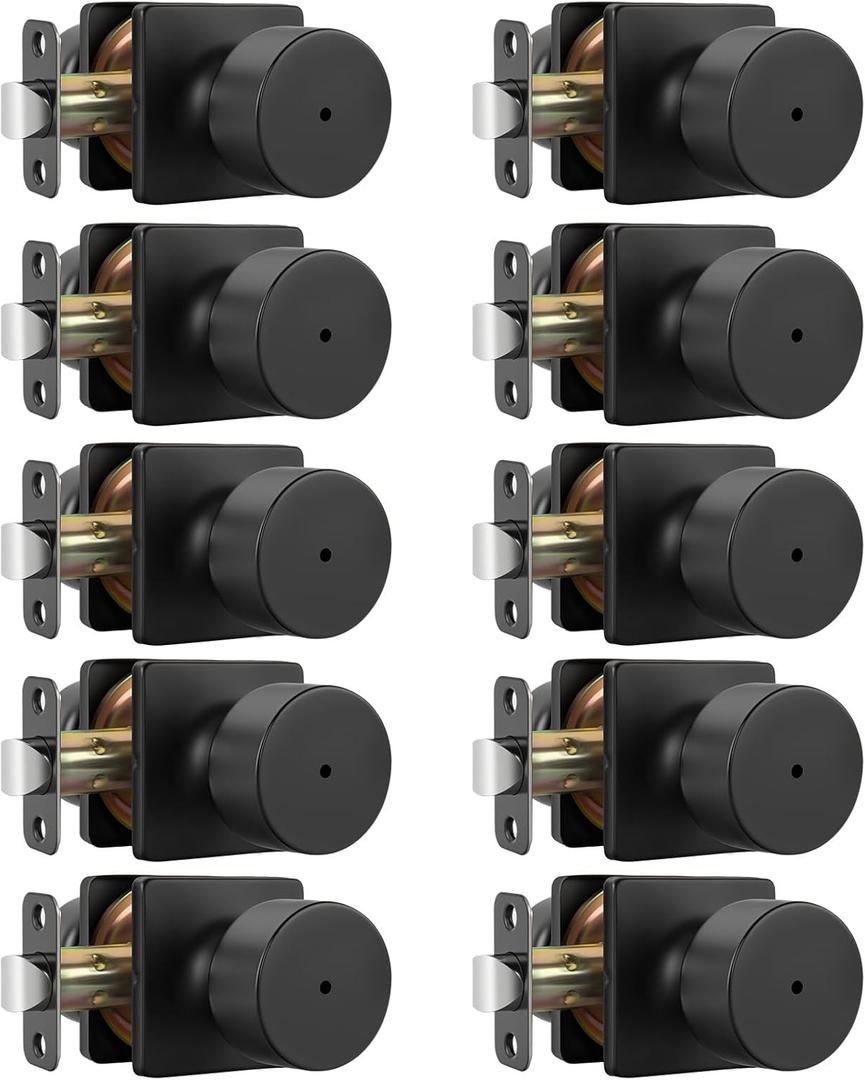 Goldenwarm Matte Black Door Knobs Interior, Privacy Bedroom Door Knob with Lock, Black Interior Door Knobs Bathroom 10 Pack