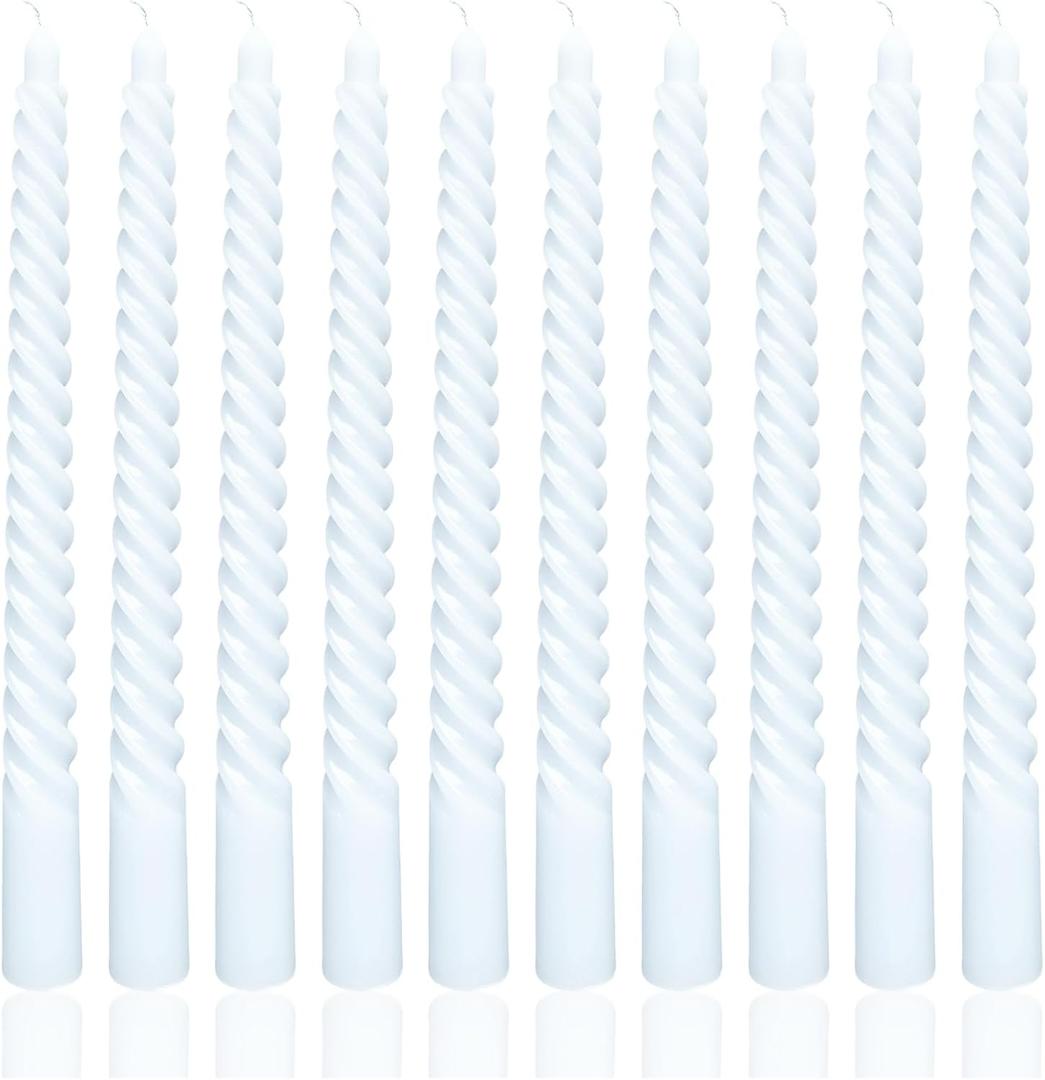 10 Inch Baby Blue Spiral Taper Candle Set, 10 Pack Unscented Dripless Long Burning Time Candlesticks for Dinner Party Wedding Shower and Home Decoration