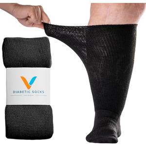 Viasox EasyStretch Diabetic Socks for Men & Women, Non Binding Top, Seamless Toe, Loose Fit (Black, X-Large)