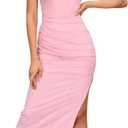 XinFSh Women's Strapless Bodycon Ruched Dresses Vintage Open Back Boned Corset Wedding Guest Dress (Mesh Light Pink, X)