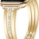 AIRSPO Slim Gold Band Compatible with Apple Watch 38mm 40mm 41mm 42mm 44mm 45mm 46mm Women Thin Metal Strap Dressy Jewelry Bracelet with Bling Diamond for iWatch Bands Series 11 10 9 8 7 6 5 4 3 SE