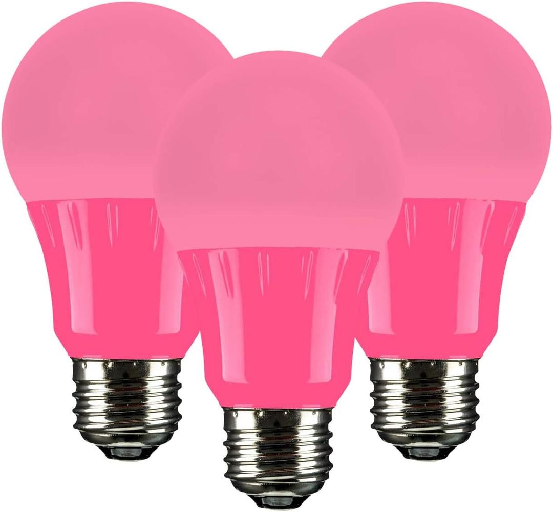 Sunlite 40453 LED A19 Colored Light Bulb, 3 Watts (25w Equivalent), E26 Medium Base, Non-Dimmable, UL Listed, Party Decoration, Holiday Lighting, 3 Count, Pink