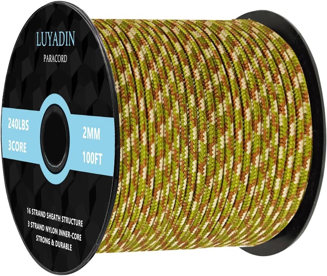 Paracord 240lb - Diameter 2mm Micro Utility Cord -3 Strand Parachute Spool Cord - 100ft 200ft,Paracord for Camping,Hiking,Fishing,Outdoor and DIY (Army Green Camo)