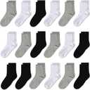 Kids' Socks 18-Pair Pack - Unisex, Breathable Moisture-Wicking Comfortable Fit for School Sports Everyday Wear (10-13 Years, #1 Black*6+light Grey*6+white*6)