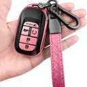 for Honda Key fob Cover with Leather Keychain Soft TPU Full Cover Protection,for 2022 2023 2024 2025 Civic Accord HR-V Pilot CR-V,5-Buttons Key Fob Shell(Pink)