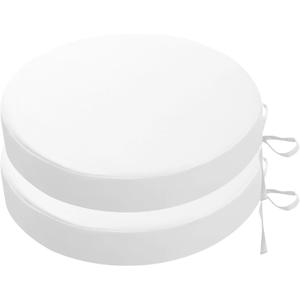 SK Studio Round Outdoor Chair Cushions for Patio Furniture, Set of 2 Waterproof Patio Chair Cushion with Adjustable Ties for Garden Sofa Couch, White, 16"x16"x2"