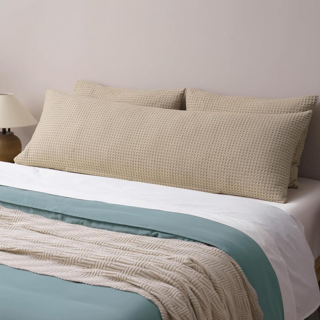 PHF Ultra Soft Waffle Weave Body Pillowcase with Zipper, No Insert, 1Pack 20" x 54" Pillow Sham, Breathable & Skin-Friendly Body Pillow case, Stylish Decorative Bed Pillow Cover, Khaki