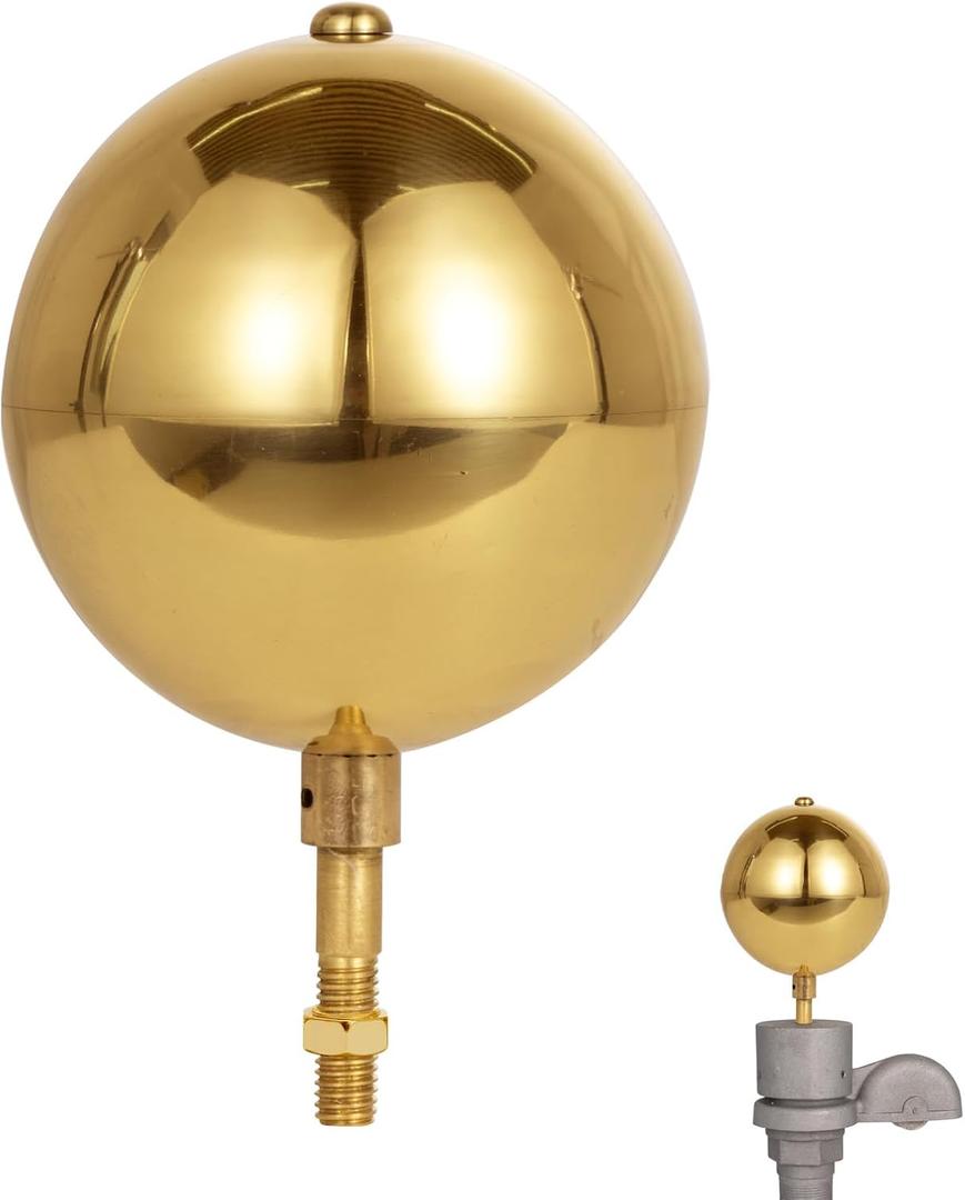 FRF FLAG Gold Brass Topper Ball 5 Inch, Flagpole Top Replacement, 1/2"-13UNC Threading, Fit Most FlagPole, Truck and Solar Light