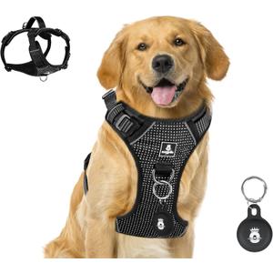 Emperor Pets Reflective Dog Harness Medium Sized Dog - No Pull Dog Harness with 2 Leash Clips, Premium Oxford Soft Padded harness medium size dog, No Choke Design Medium Dog Harness Large Dogs (M BLK) (Black)
