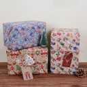 Aimyoo Blue Kraft Christmas Wrapping Paper Bundle, Kids Xmas Gift Wrap Paper Set, Stockings Santa Deers Candy Canes Snowman Designs,17 in x 16 ft per Roll