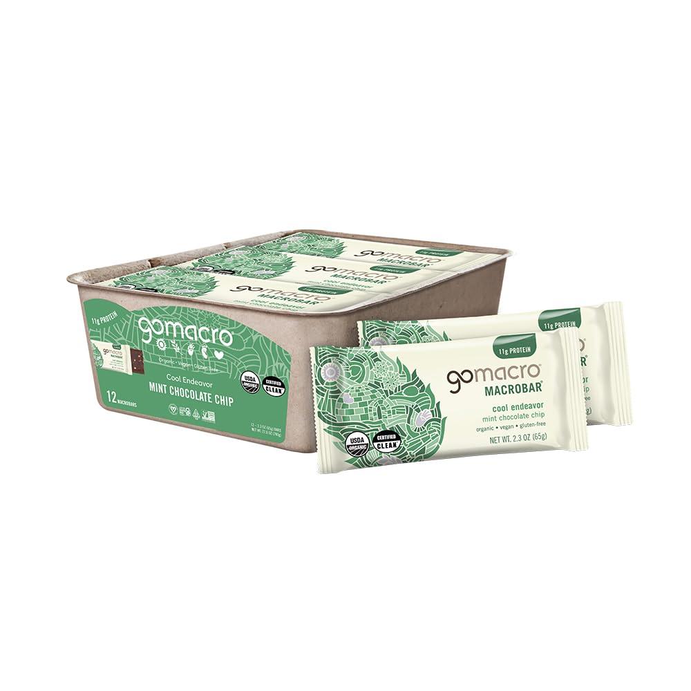 GoMacro MacroBar Organic Vegan Protein Bars - Mint Chocolate Chip, 2.3 Ounce Bars, (Pack of 12) 1(BBD-7 DEC 26)