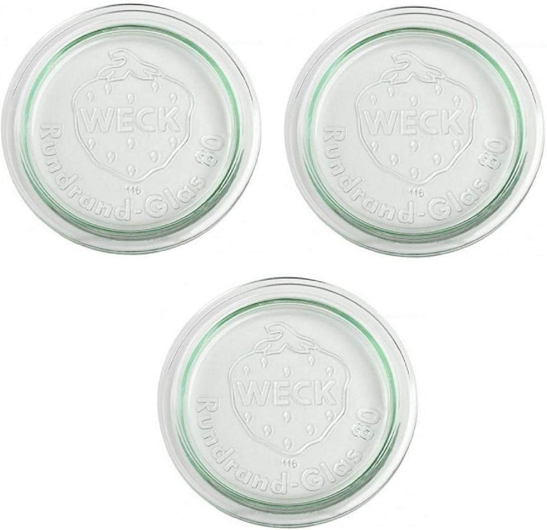 3 x Weck 100mm (approx. 4") LARGE ORIGINAL Loose Fitting Replacement Glass Lid. Fits WECK Models 738, 739, 740, 741, 742, 743, 744, 745, 748, 974.
