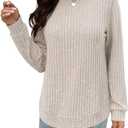 Beimuc Long Sleeve Shirts for Women Tunic Tops 2025 Fall Clothes Lightweight Crewneck Sweaters Loose Fit Curved Hem (Pink, L)