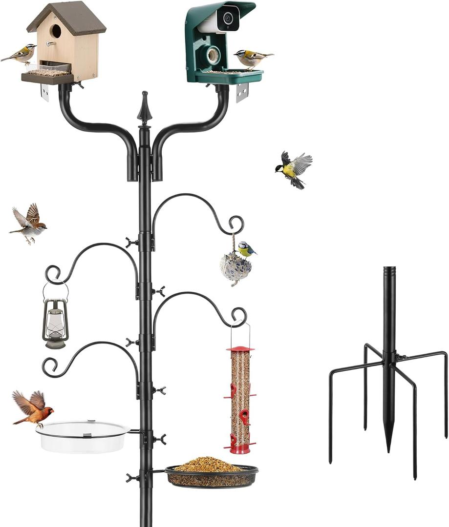 Upgraded Bird House Pole Heavy Duty Bird Feeder Pole Thickened Pole with 4 Hooks,Wind-Resistant Water Bowl,Mesh Tray,Y-Shape Platform Bird House Frame for Yard Garden Backyard(Not Include Birdhouse)