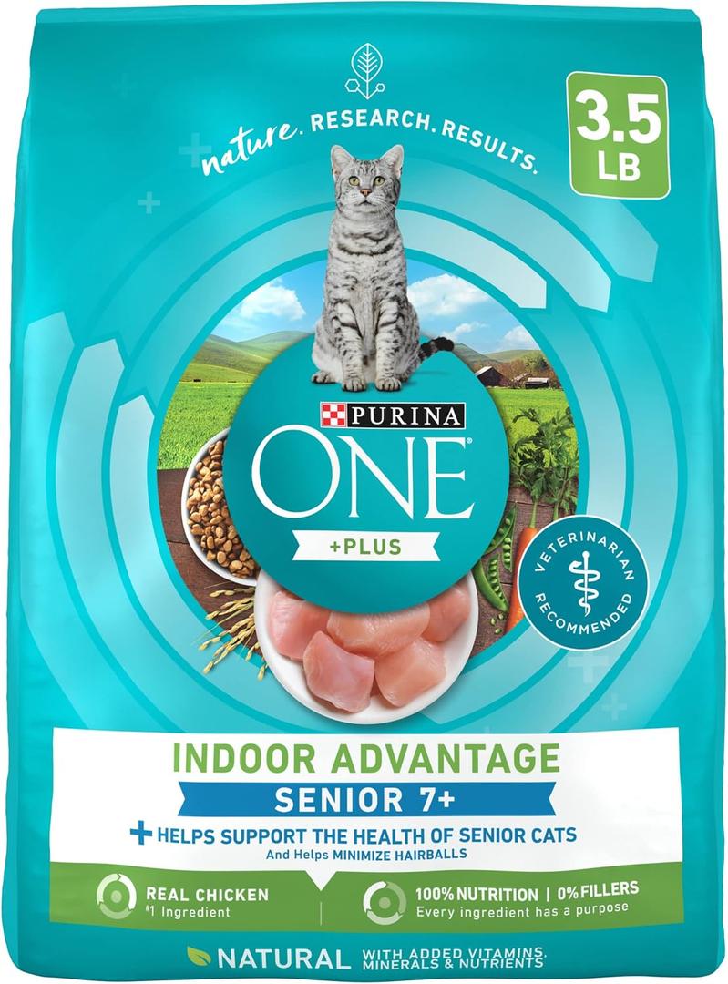 Purina ONE High Protein, Natural Senior Dry Cat Food, Indoor Advantage Senior+ - 3.5 lb. Bag (EXP 08/31/26)