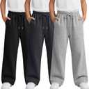 3 Pack Boys Baggy Sweatpants Athletic Wide Leg Joggers Elastic Waist Track Pants Open Bottom Pants with Pockets, 11-12Y