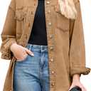 LookbookStore Jean Jacket Women Trendy Oversized Button Down Long Sleeve Frayed Hem Denim Shirt Jackets Distress Shacket