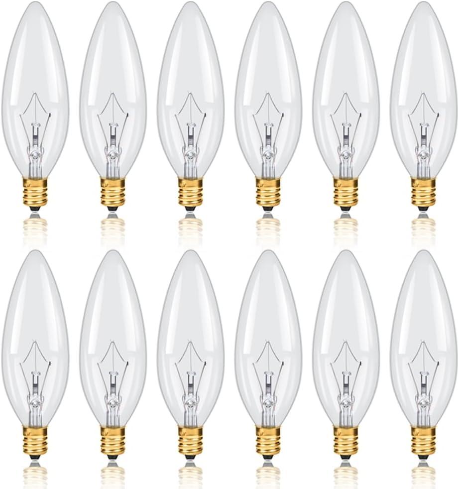 NETEHA 12 Pack Candelabra Torpedo 40W E12 Base 120V Decorative Vintage Light Bulbs, 2700K Warm White Dimmable Edison Candle Bulbs for Chandeliers, Ceiling Fan Lights and Pendants