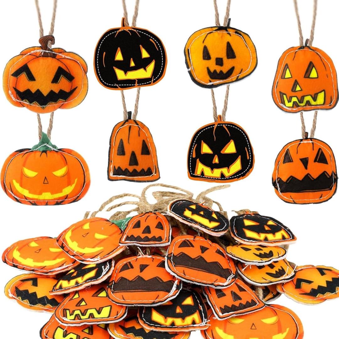 24 Pcs Halloween Pumpkin Hanging Ornaments Felt Halloween Tree Ornaments Decoration Orange Black Scary Pumpkin Decoration for Small Christmas Tree Party Decor Home Favors Supplies