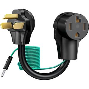 4 Prong to 3 Prong Dryer Plug Adapter with Green Ground Wire, Connects 4-Prong New Dryer Female to 3 Prong Old Dryer Male Receptacle, 10-30P to 14-30R Dryer Adapter (Black)