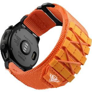 Bandletic Tactical Nylon Compatible with Garmin Fenix 7X 6X 5X Watch Band - 26mm Quick Fit Rugged Strap for Fenix 8 51mm/Instinct 2X Solar 3/Enduro 2 3/Quatix 3/Tactix 7/Epix 2/D2 Bravo Delta/Descent (Orange)