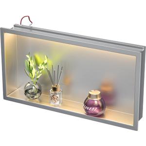 Led Shower Niche 24" X 12" Brushed 304 Stainless Steel with Lighting Waterproof No Tile Need Shower Niche for Bathroom Recessed Wall Shelf