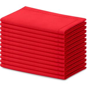 Blue Needles Set of 12 Hemstitch Linen Napkins 100% Cotton Red Cloth Dinner Napkins 18x18 inches, Soft, Reusable, Absorbent, Washable, Ideal for Valentine's Day Events, Parties & Everyday Use