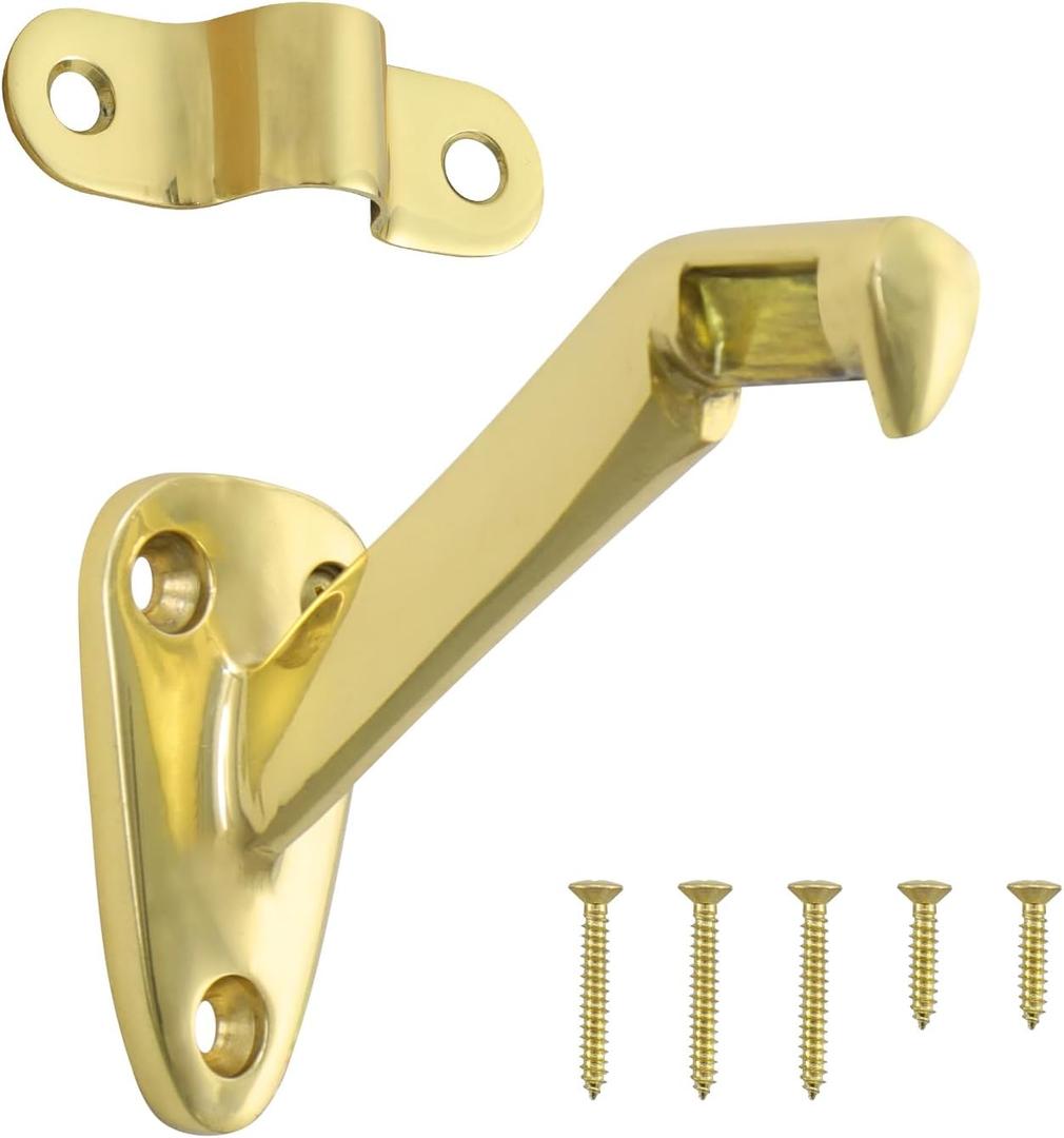 HOME MASTER HARDWARE Heavy Duty Handrail Stair Brackets Brass Staircase Hand Rail Bracket, Gold Finish, 1Pcs