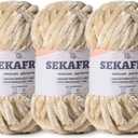 Fuzzy Chunky Chenille Yarn for Crocheting，Soft Plush Yarns for Hand Knitting，Bulky 3x100g（3x49.2 yd） Baby Blanket Yarn for Crocheting Amigurumi，Crochet Fluffy Velvet Yarns (3 Beige)