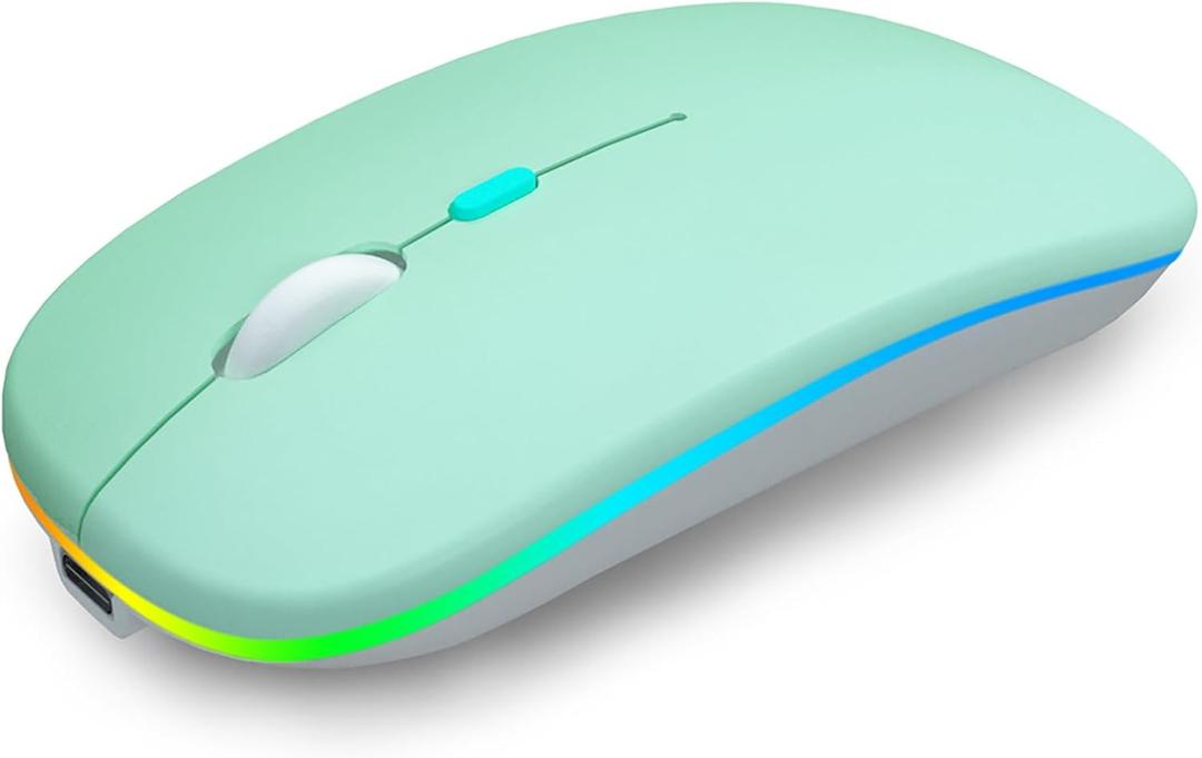 AIKOKOK Wireless Bluetooth Mouse - Rechargeable Laptop Mice - with LED Lights, Dual Mode(Bluetooth 5.2 & Portable USB 2.4G) Connection, Silent Computer Mouse for Laptop, iPad, Tablet, MacBook, & PC (Green)