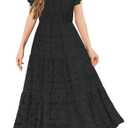 HOSIKA Girls Summer Maxi Dress Lace A-Line Party Holiday Formal Dresses with Pockets for 8-9Years Black (M)