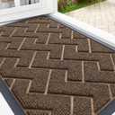 OLANLY Front Door Mat Indoor Outdoor Entrance, Waterproof All-Season, All-Weather Doormat, Sturdy Natural Rubber, Low Profile, Easy Clean Patio Porch Entryway Mat, Herringbone Brick (Brown, 36x24)