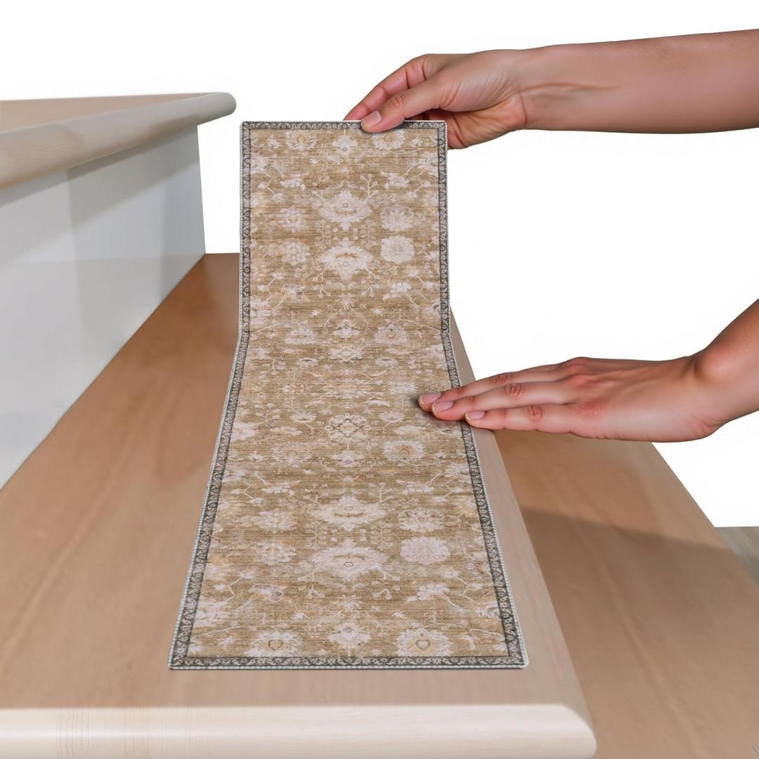Stair Treads Non Slip 8"x30", 15PCS Residue-Free Anti Slip Tape Cuttable Stair Runner for Wooden Steps, Waterproof Grip Tape for Stairs, Indoor Staircase Friction Tape for Kids Elders Dogs (Tan)